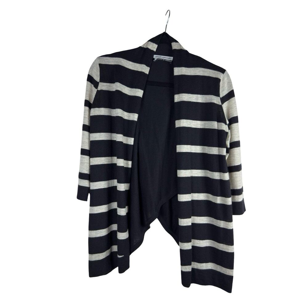 Cashmere Open Front Asymmetrical Cashmere Lagenlook Cardigan Black Grey Sz S